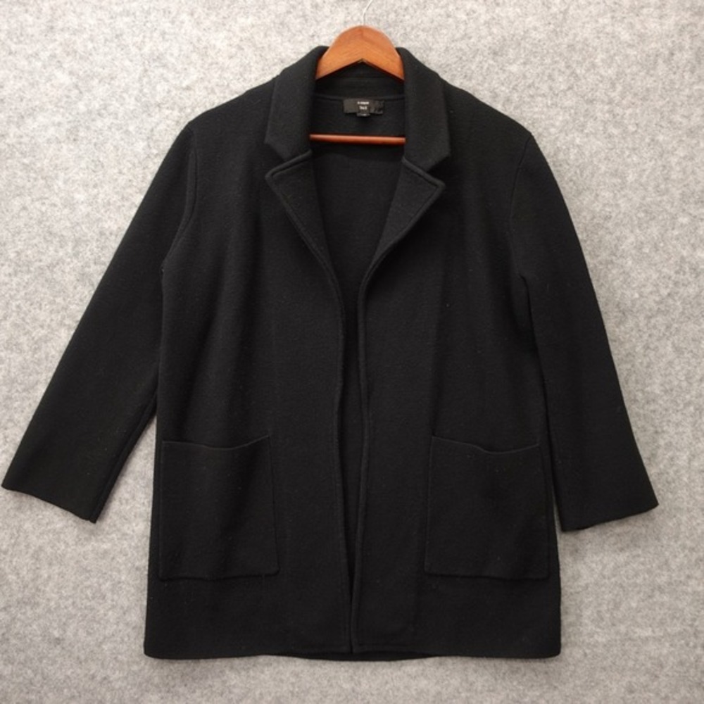 J Crew 365 Sweater Blazer Womens XS Black Merino Wool Coatigan Open Patch Pocket